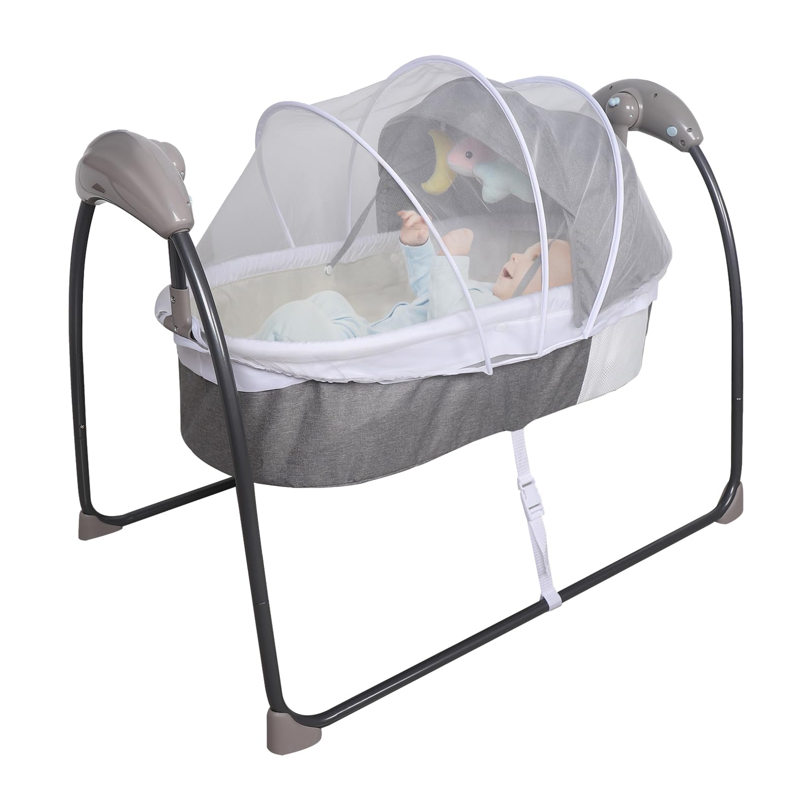 Babybett Baby Schüttelbett 0-12 Monate 10kg 80x44x25cm 8-30min 3 Stufen | Elektrisches Babybett Babywiege elektrisch 180° flache Position 8/15/30min Timer Bluetooth Fernbedienung Moskitonetz