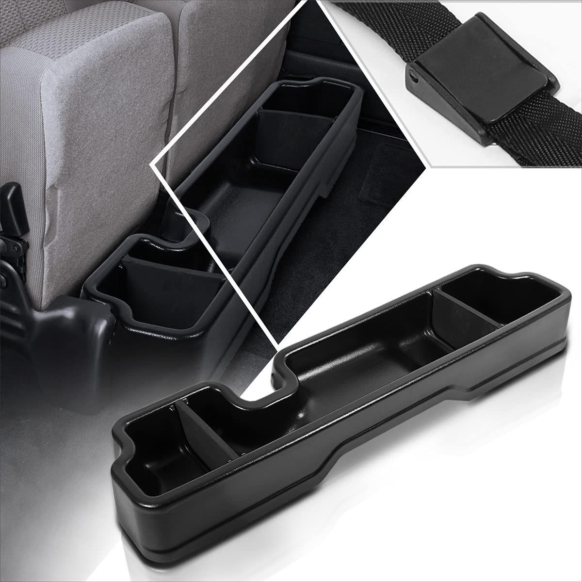 PM PERFORMOTOR Car Rear Under Seat Storage Box Organizer Case Compatible with 04-08 Ford F150 Super Crew Cab Pickup (Black)