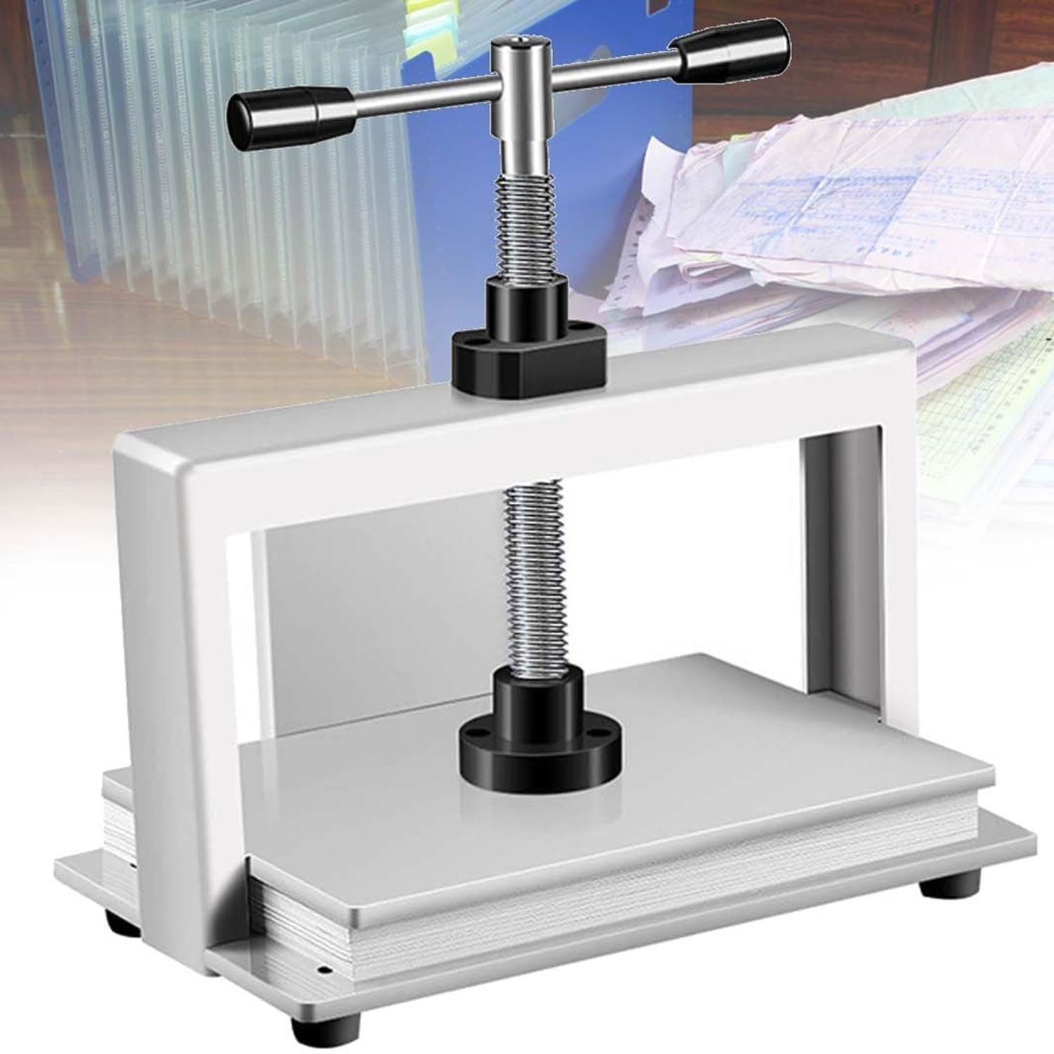 Pressa Manuale per Carta A4, Spianatrice di Carta da 140 Mm, Pressione di 1500 kg Rilegatrice in Acciaio Inossidabile, Spianatrice di Carta Rotativa per Carichi Pesanti per Giornali, Libri