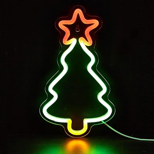 Miniatura 5 de Letrero LED de neón para árbol de Navidad, lindo letrero de neón, luz nocturna, arte de pared 3D y sala de juegos, dormitorio, sala de estar,