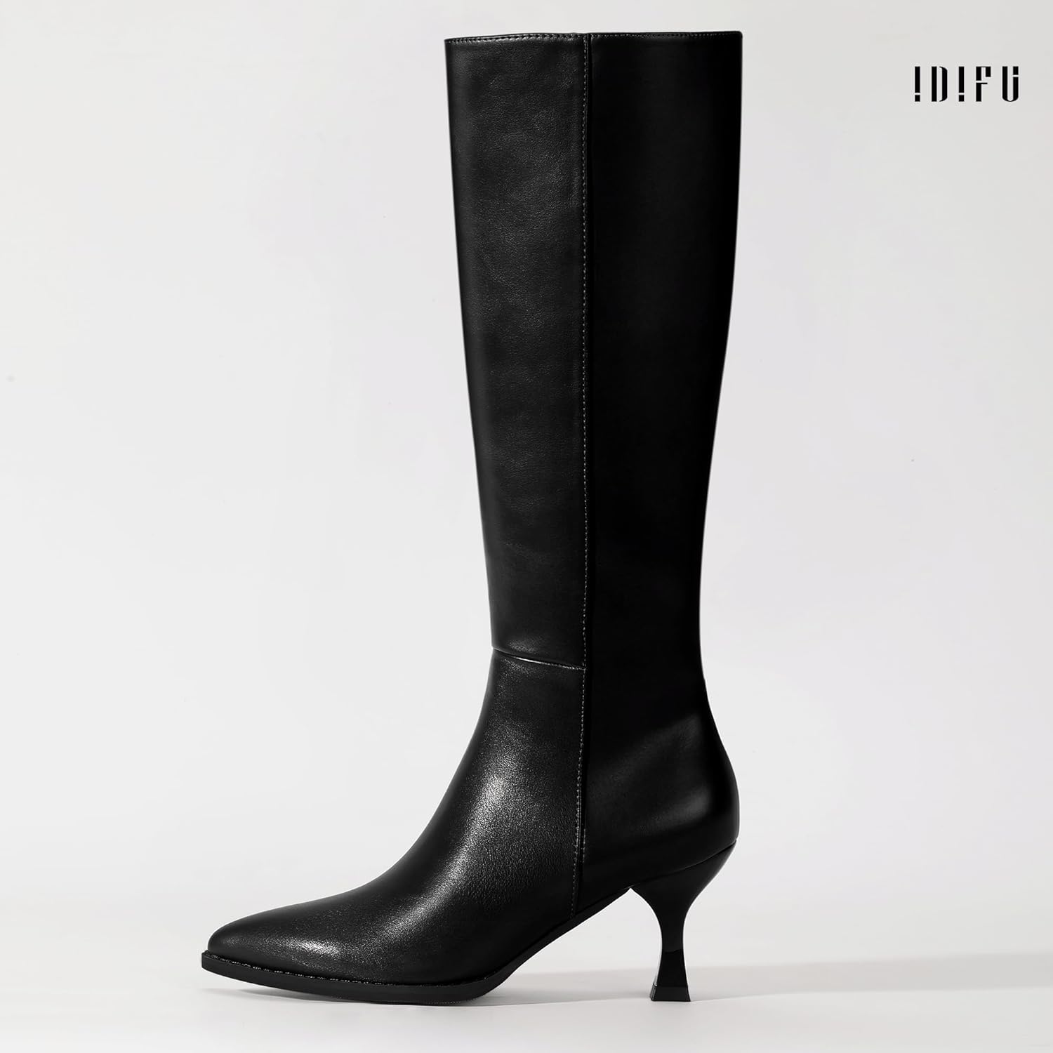 IDIFU Women's IN3 Knee High Tall Boots Pointed Toe Low Kitten Heel Long Fall Boot Side Zipper for Women Ladies Dress Dressy Fashion Small Heeled Boots