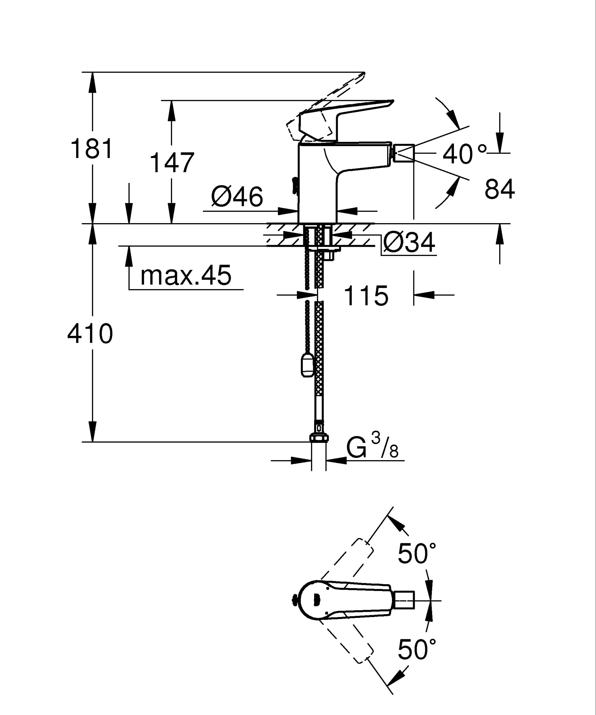 GROHE Start Quickfix Single-Lever Bidet Mixer with Retractable Chain, Water-Saving, Chrome 32281002 - Image 4