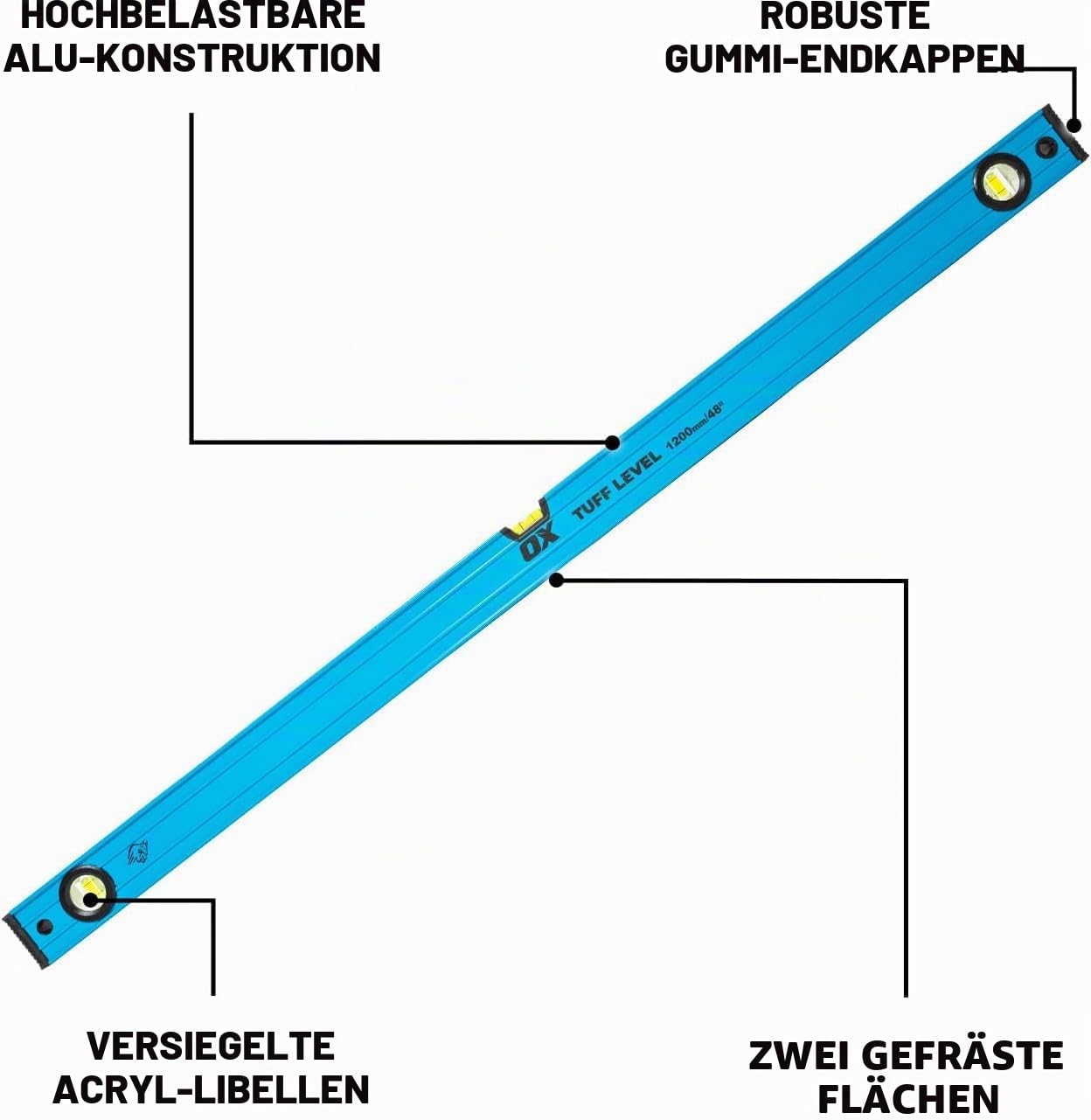OX Pro Tuff Wasserwaagen-Set 3-teilig – 600/1200/1800mm + Tasche | Profi-Set für Maurer, Zimmerer & Fliesenleger – kalibriert 0,5mm/m, stoßfestes Aluminium, inkl. Tragetasche