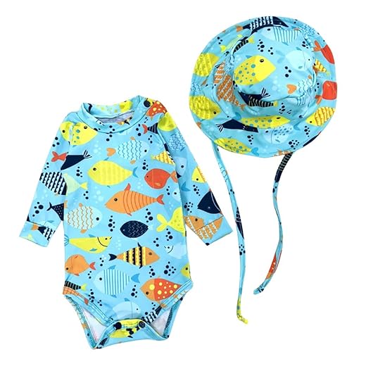 Kit Body + Chapéu Bebê Proteção Solar Praia Piscina Verão