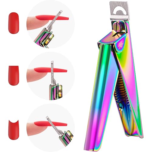 Chameleon Premium Adjustable Nail Clippers for Acrylic Nails, Belleboost Rainbow Color Professional Stainless Steel Fake False Nail Tip Clipper Cutter Trimmer, Manicure Tool for Salon Home Nail Art