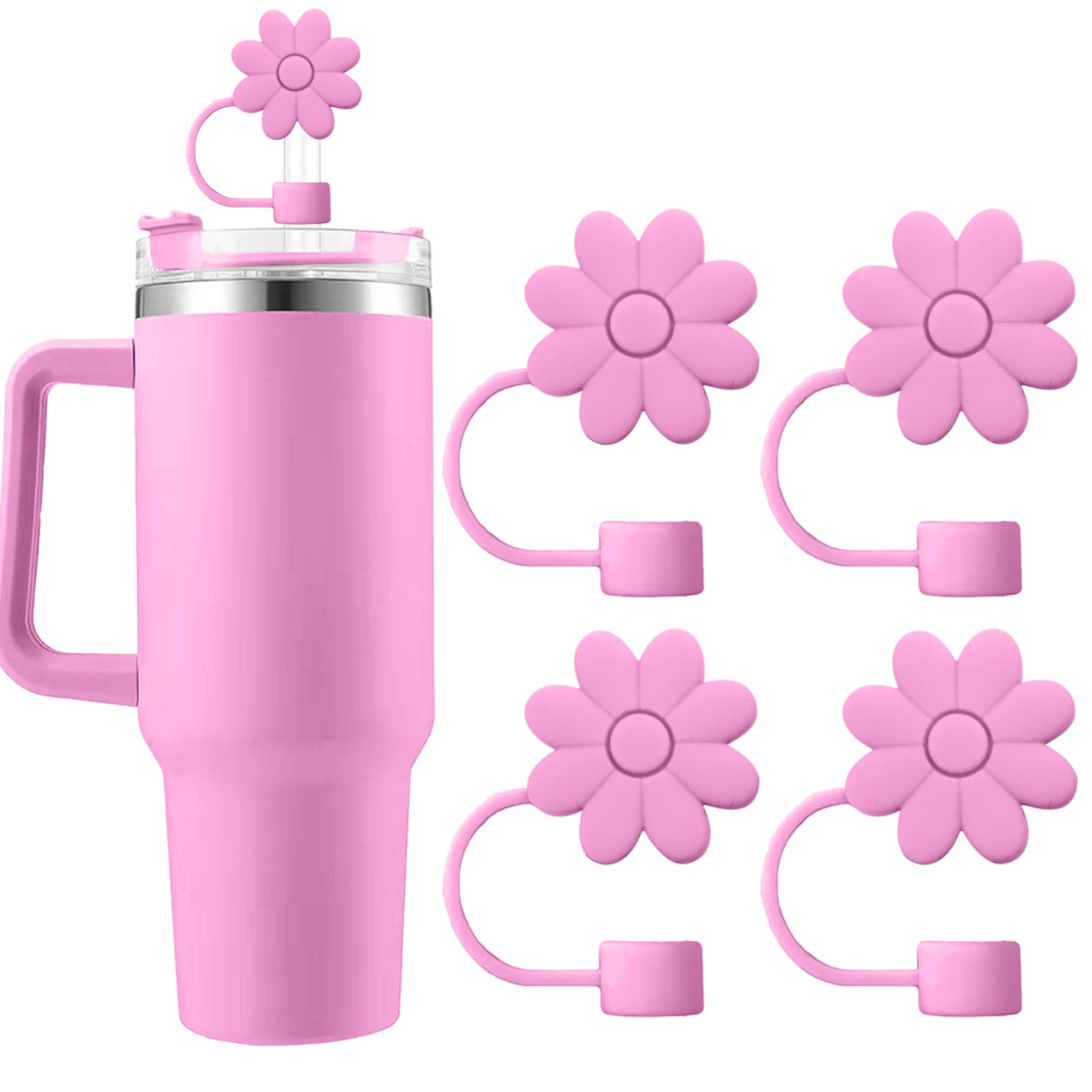 Photo 1 of *3 only* SEMATA 4PCS Silicone Straw Covers Toppers for Stanley Cups 30&40 Oz Tumbler Accessories Flower Straw Caps Rose Pink Dust-Proof Reusable Straws Tips Protectors for Stanley Cup 10mm 0.4in Straws