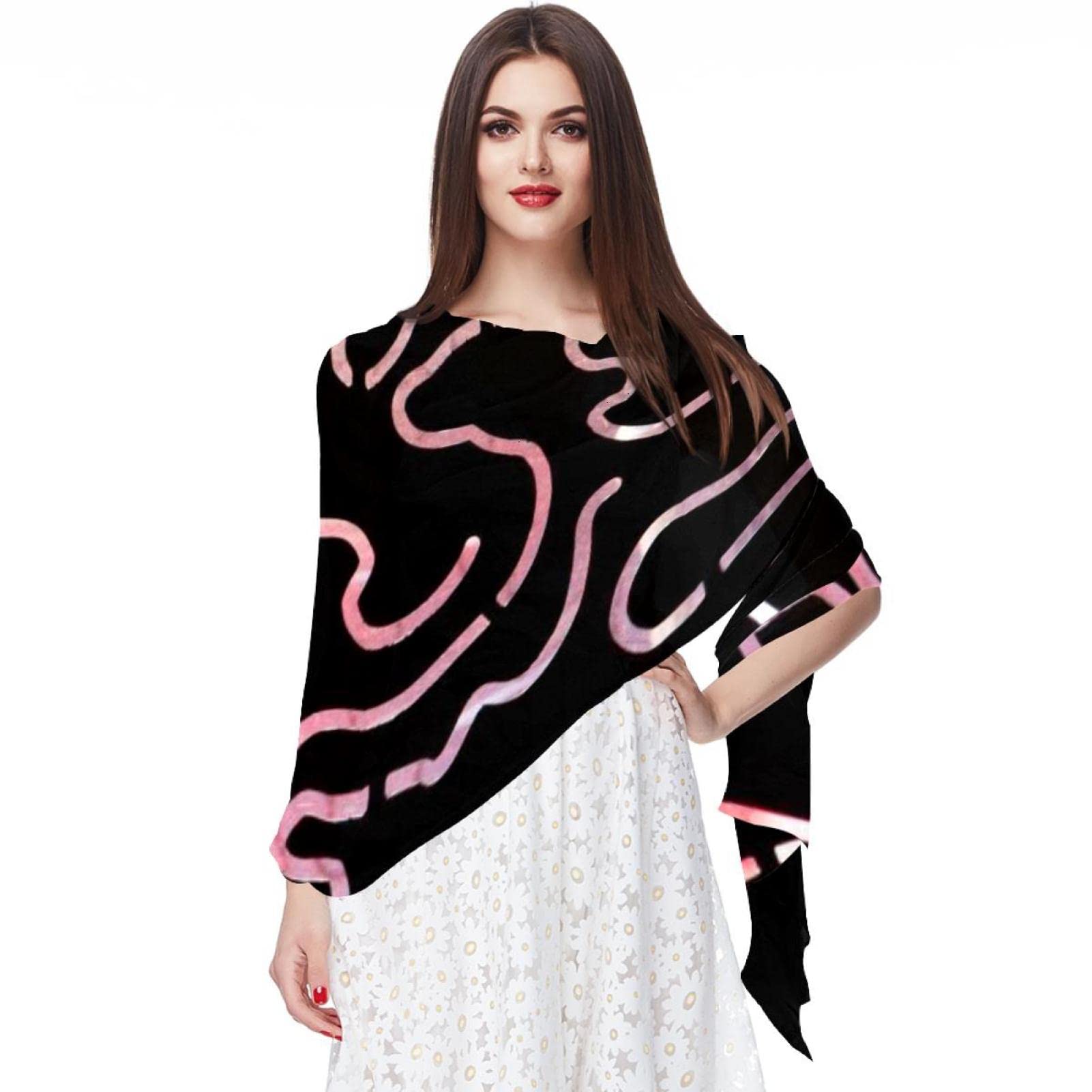 GenericChiffon Scarf Lightweight Soft Sheer Long Head Wrap All Season Abstract Glare Line Art