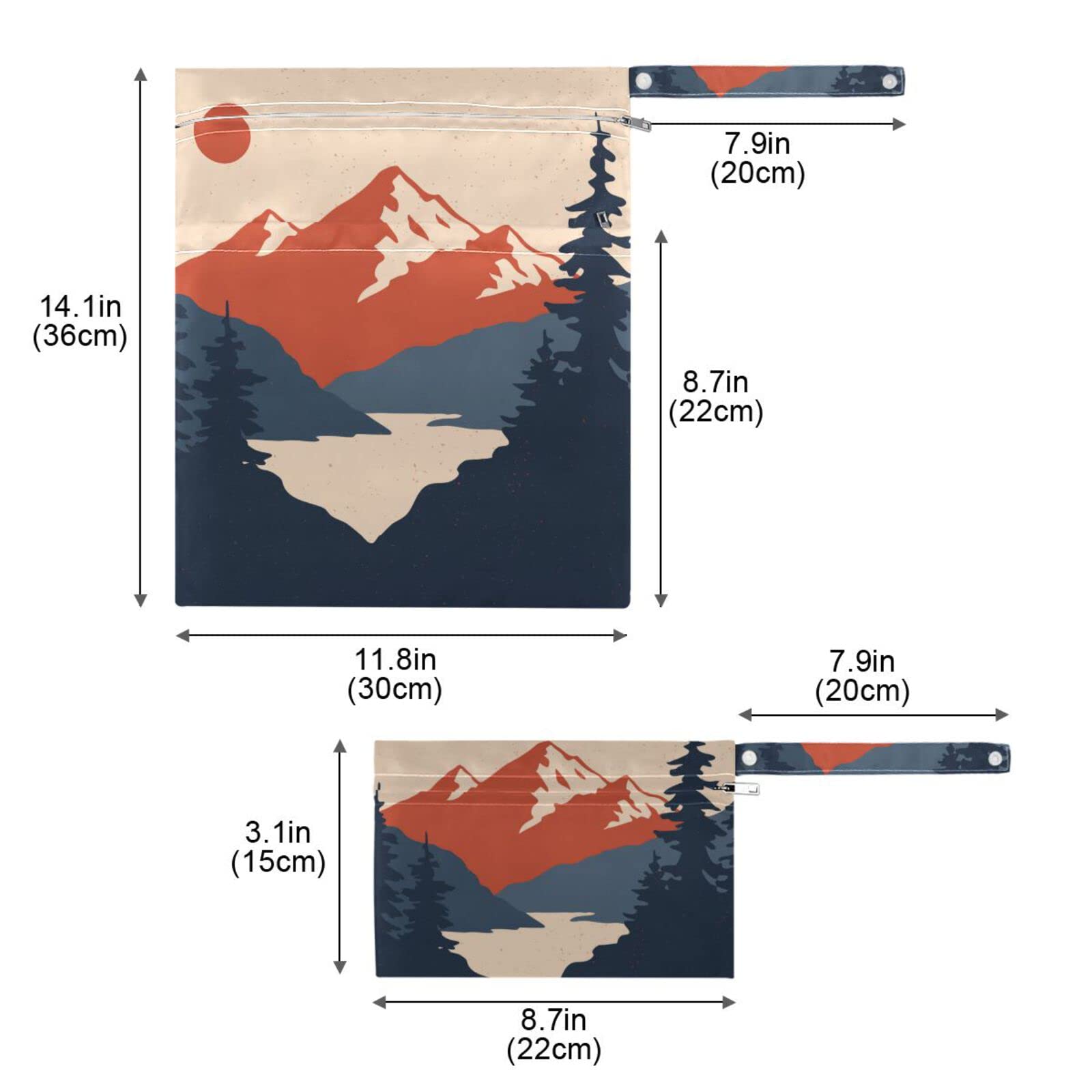 Kigai 2 Stück Sun Mountain Nass-Trockentaschen, wasserdicht, wiederverwendbar, Stoffwindeln, für Reisen, Windeln, schmutzige Fitnesskleidung und Toilettenartikel