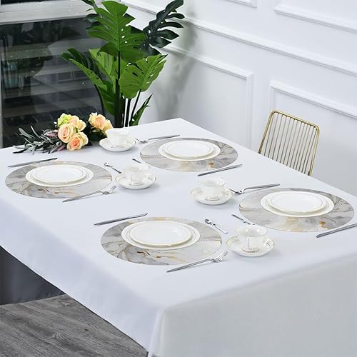 Miniatura 5 de Round Placemats Set of 6, White Golden Marble Print Heat Resistant Washable Place Mats Table Mat for Kitchen Dining Party