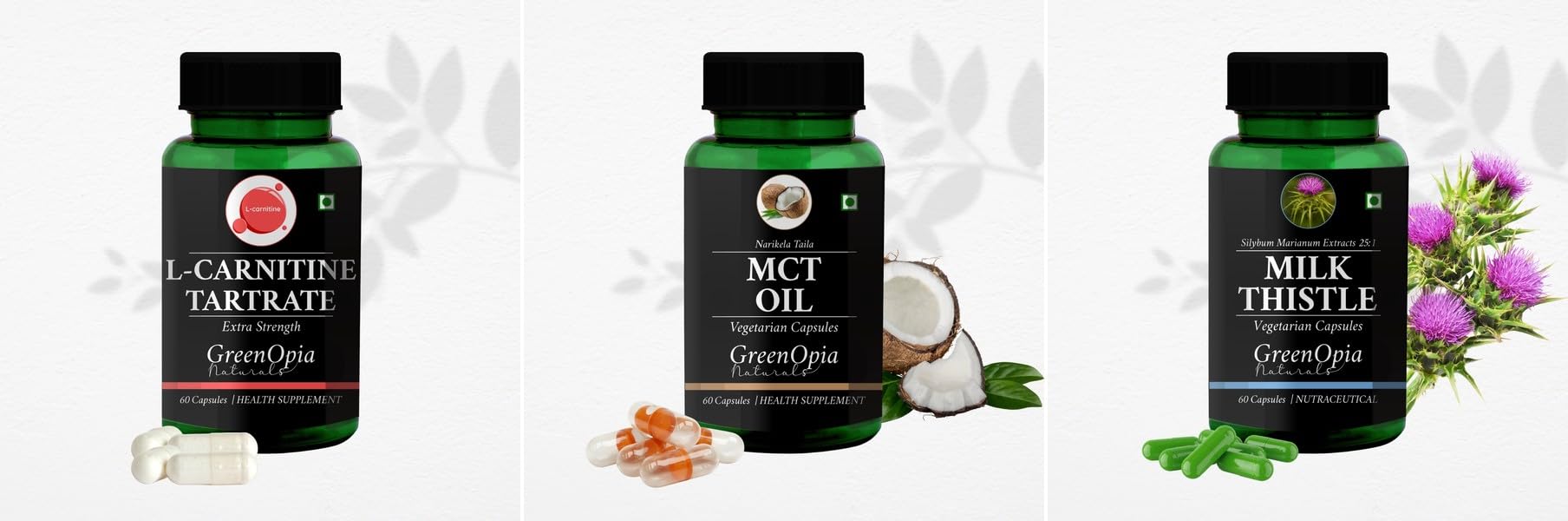 L Carnitine 1 + Mct Oil Vegan Milk Thistle Daily Health Pack |60 CAPSULES Health & Personal Care