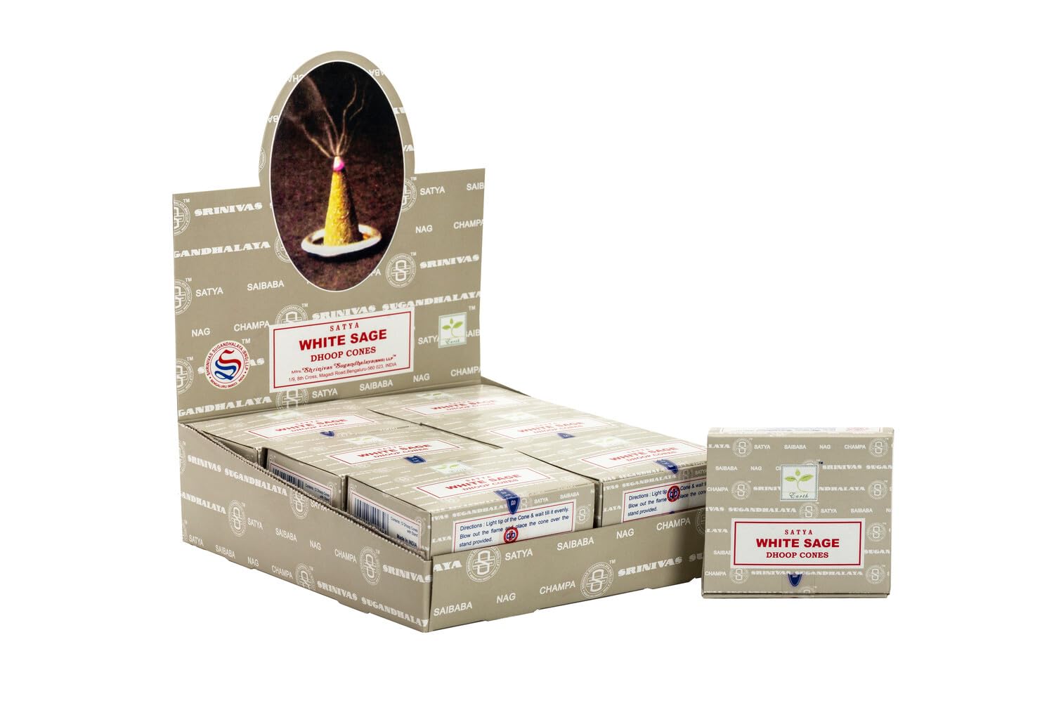 Satya White Sage Incense Dhoop Cones 12 Cones = 12 Packs
