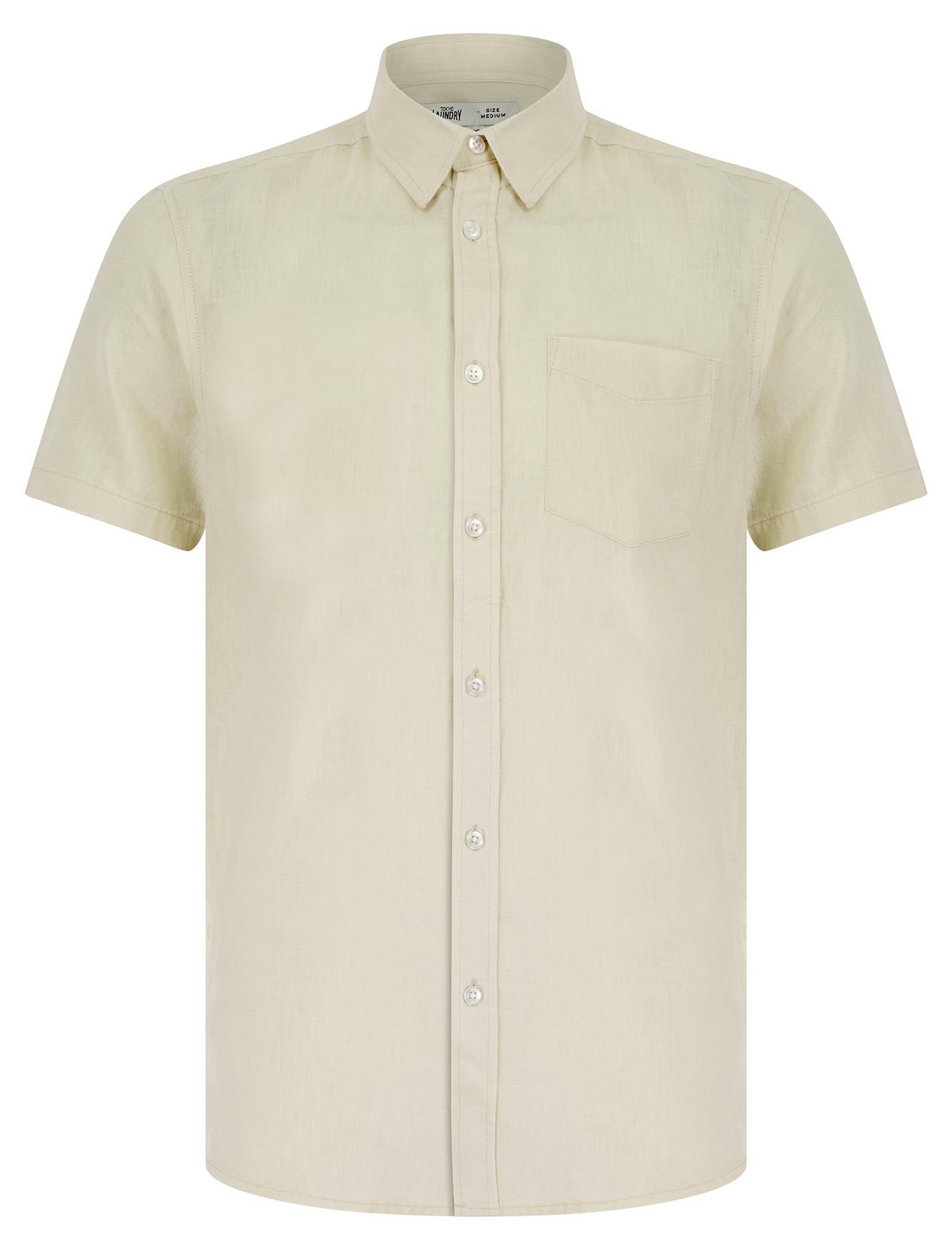 Tokyo Laundry Men's Natural Classic Collar Lightweight Linen Cotton Blend Short Sleeve Shirt