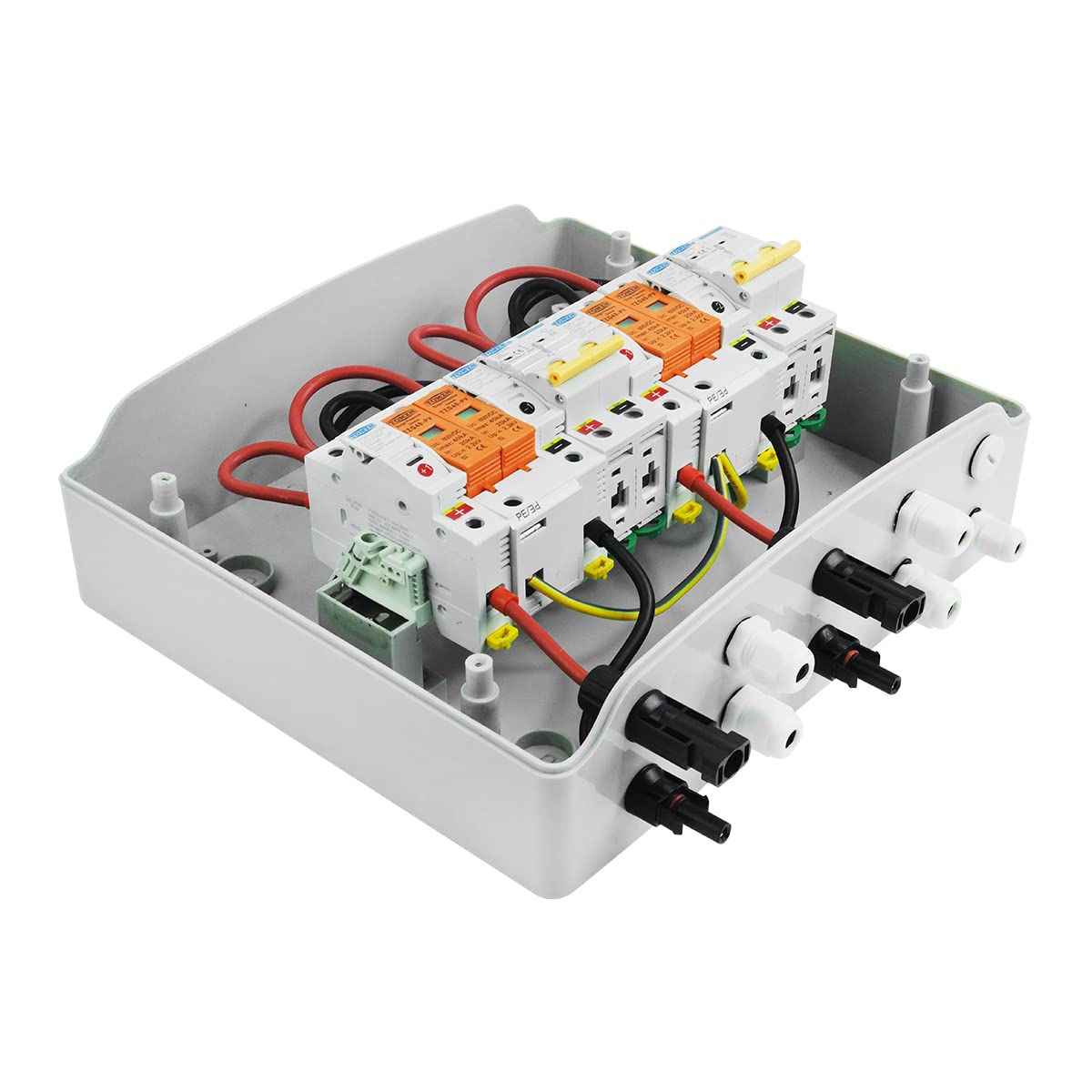 Interruttori Automatici Scatola PV 12 Vie CC 600V IP65, 2 in/2 out, Protezione fulmini e Completa Interruttori Automatici(32A DC MCB)