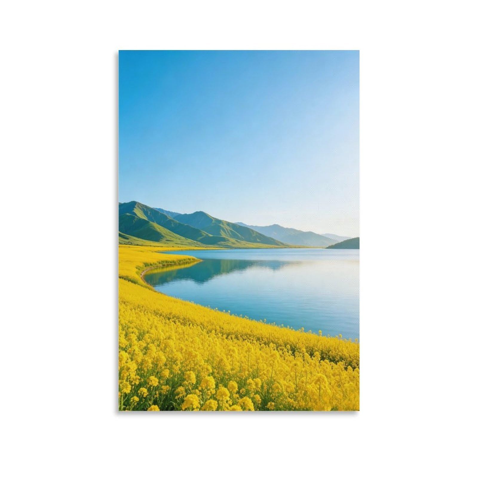 IEJKLUVWX Lake Shore Rapeseed Flowers Wall Posters Spring Scenery Fade-Resistant Easy to Install High Definition for Bathroom Sofa Background Home Decor Lover Modern 20x30inch(50x75cm)
