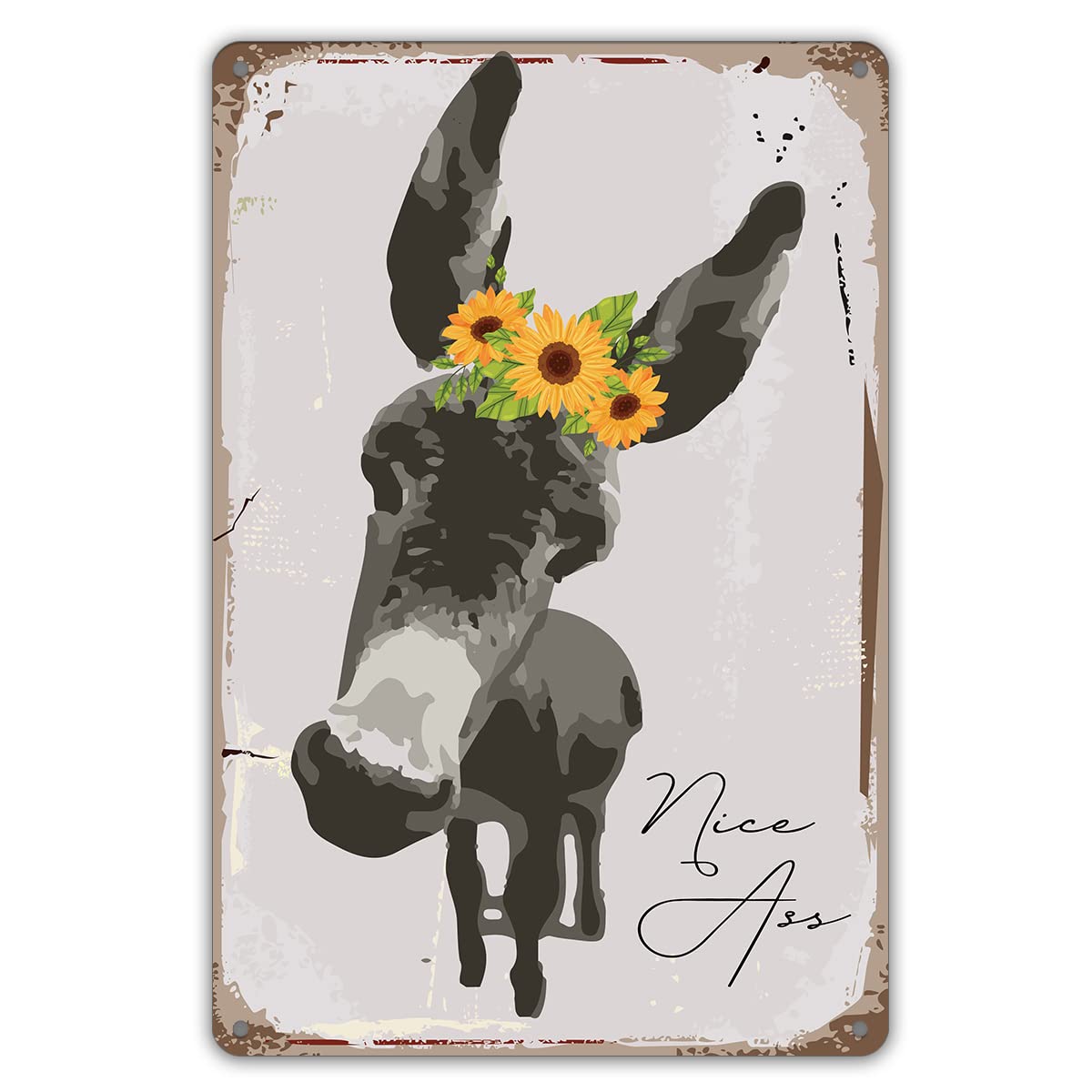 Retro Metal Tin Aluminium Signs Funny Bathroom Sunflowers and Donkey Quote Metal Tin Sign Wall Decor Retro Bathroom Sign for Home Decor Gifts 8x12inches