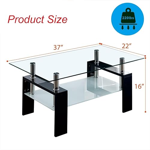 Miniatura 16 de Mesa de centro con protectores de esquina de seguridad, mesa de centro de vidrio, mesa central de vidrio de 2 niveles con estante de vidrio Mesa de