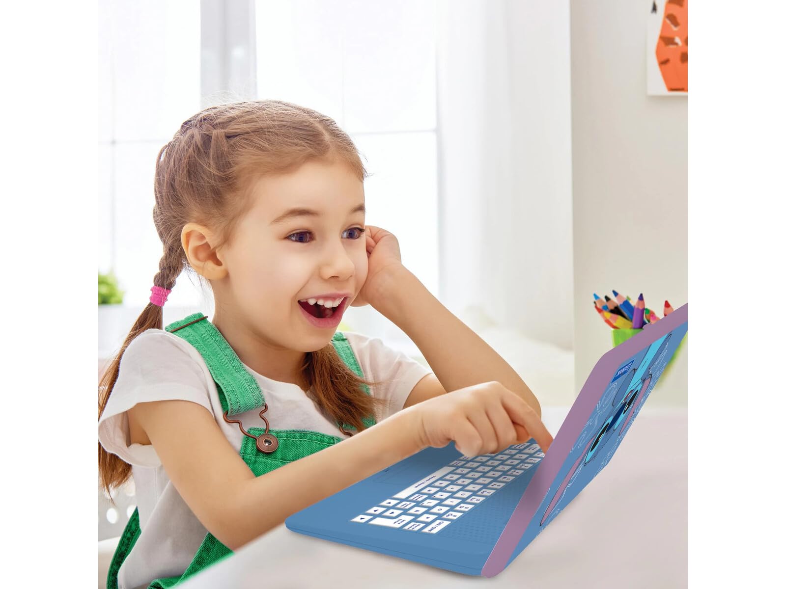 Lexibook, Disney Stitch, Computer educativo bilingue Spagnolo/Inglese, Giocattolo per Bambini, 170 attività per Imparare, Giocare e Musica, Grande Schermo, Blu, JC599Di2