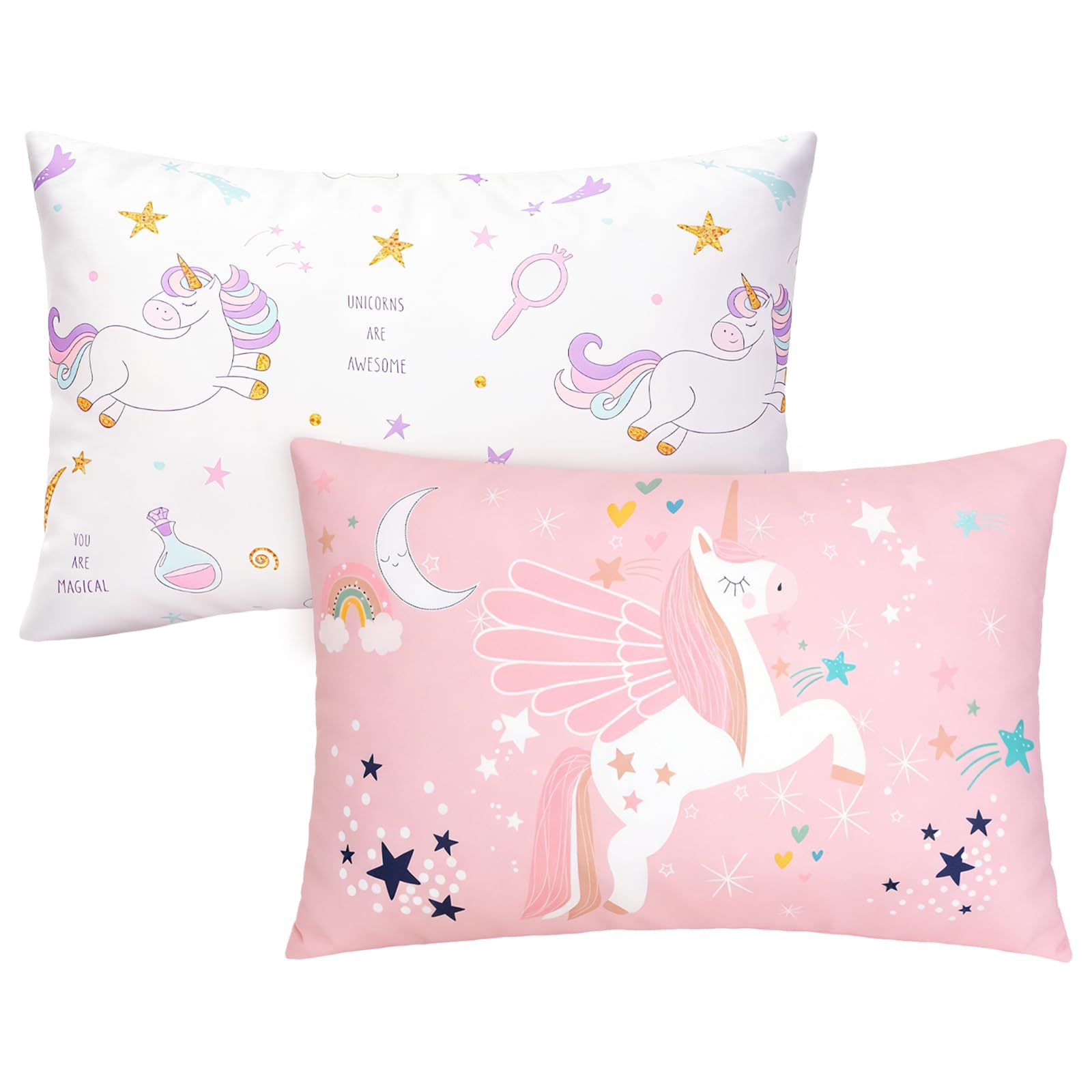 UOMNY Toddler Pillowcases for 13X18 12x16 14x19 Pillow Unicorn Toddler Pillow Case for Girls 2 Pack Kids Pillowcase for Sleepy Pillows Travel Pillowcases Pink/White