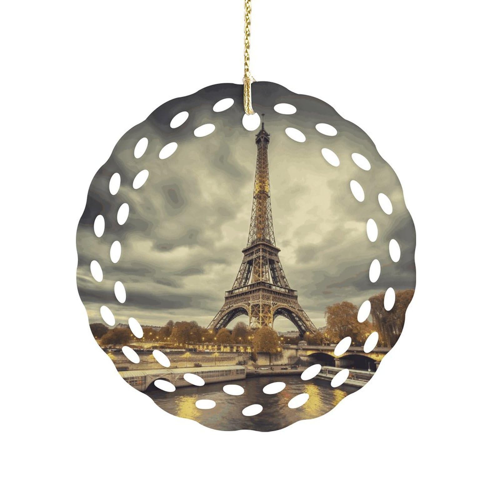 Fodpand Women's Style Eiffel Tower Paris Ceramic Ornament For Home Decor 3.2" Round Tree Decoration Christmas Ornaments For Men Double-Sided Design