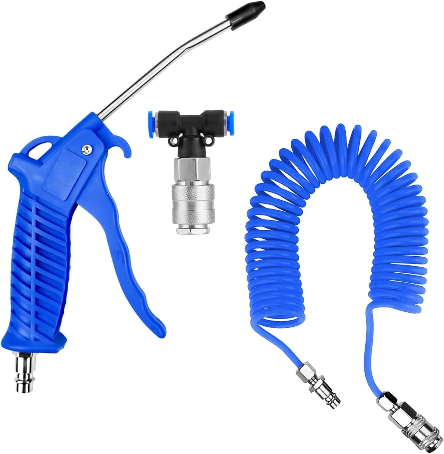 Truck Air Duster Gun, 5 m Air Blow Gun, Compressed Air Spiral Hose, Blown Dust Gun, Flexible Hose Truck for Cleaning Dust Plug, Blue