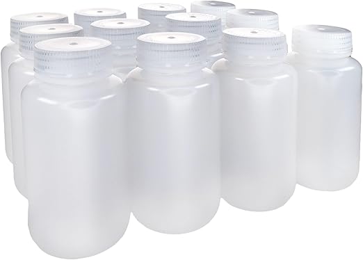 EISCO - 250mL Wide Mouth LDPE Reagent Bottles with Polypropylene Caps, Pack of 12, Non-Sterile, Translucent Laboratory Containers, -100 to 80°C Temperature Range