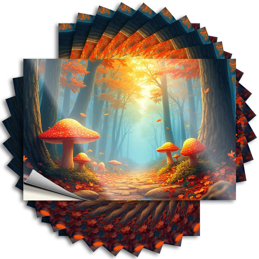 Fzfn Colour Love Sticker Aesthetic Decals, Stuff For Teens Cute Pattern Design For Outdoor Notebook | Door Removable Vinyl A Magical Forest Path Adorned With Vibrant Mushrooms(12X18cm)
