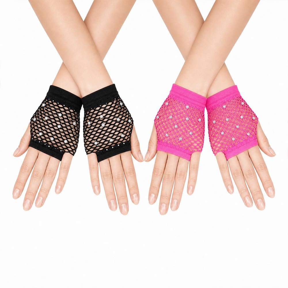 lunictto 4 Pcs Fishnet Gloves for Women 80s 90s Party