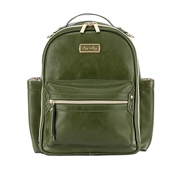 Amazon Com Itzy Ritzy Chic Mini Diaper Bag Backpack With Vegan Leather Changing Pad 8 Total Pockets 4 Internal And 4 External Handle And Rubber Feet Olive With Rainbow Pattern Interior Baby