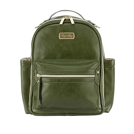 Amazon Com Itzy Ritzy Chic Mini Diaper Bag Backpack With Vegan Leather Changing Pad 8 Total Pockets 4 Internal And 4 External Handle And Rubber Feet Olive With Rainbow Pattern Interior Baby