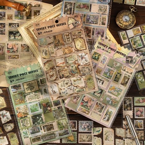 164 Vintage Postage Stamp Stickers for Junk Journal Scrapbook, Jo...