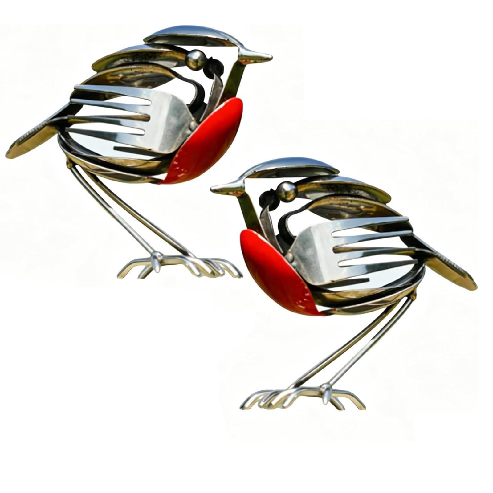 Jdkjag 2 Pcs 15Cm Metal Robin Garden Ornament, Silver Robin Ornament, Robin Bird Scrap Metal Art Sculpture, Robin Garden Sculptures & Statues, For Garden Patio Office Desk