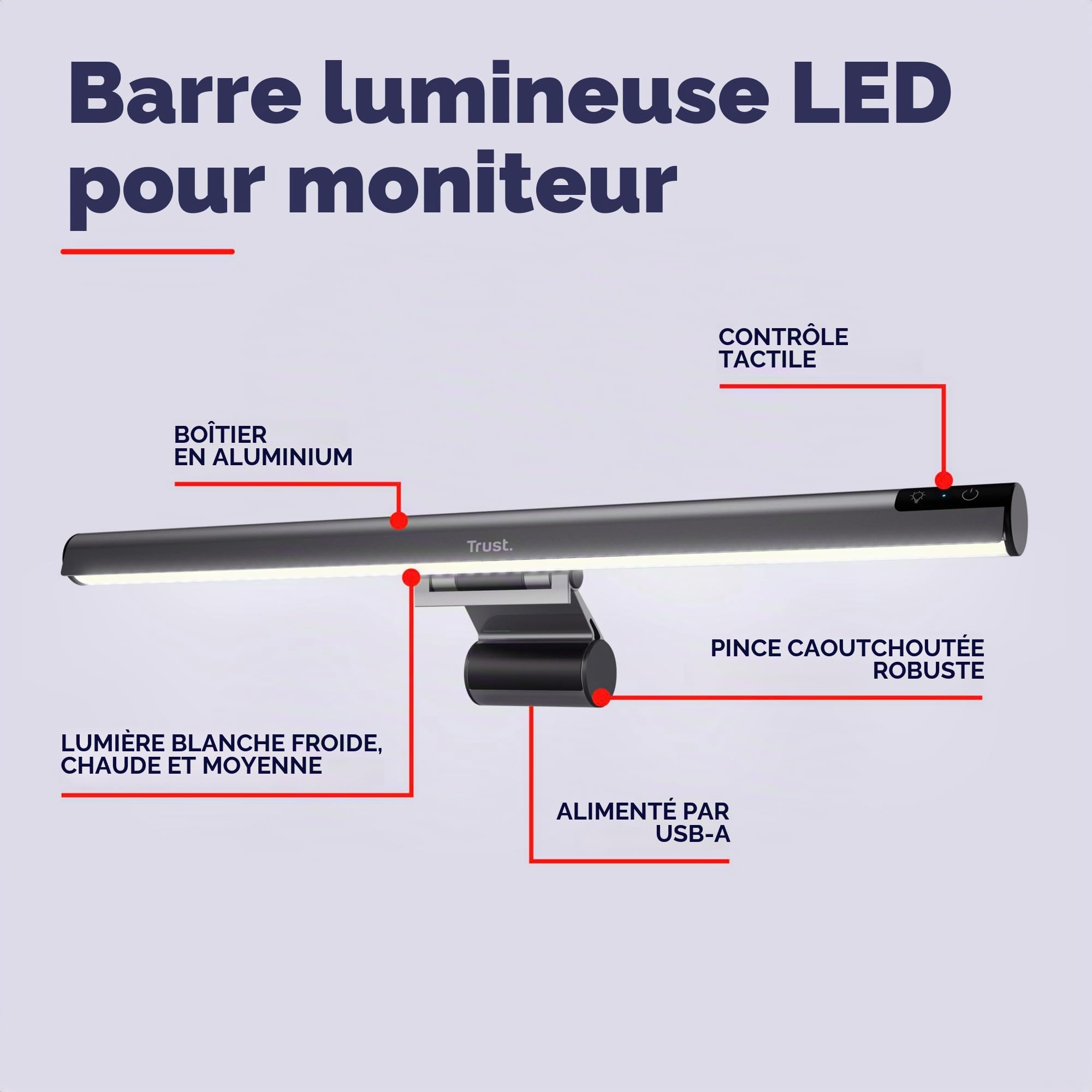 Trust Shyne Lampe Écran PC 42cm Anti-lumière Bleue et Anti-éblouissement
