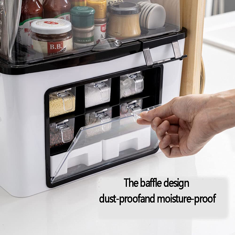 Multi-Funcional Caja De Especias De Cocina,para Almacenamiento ​de Especias, rascos de Especias de pie con Soporte para teléfono móvil, Tipo de cajón, Juego de frascos para condimentos,Red
