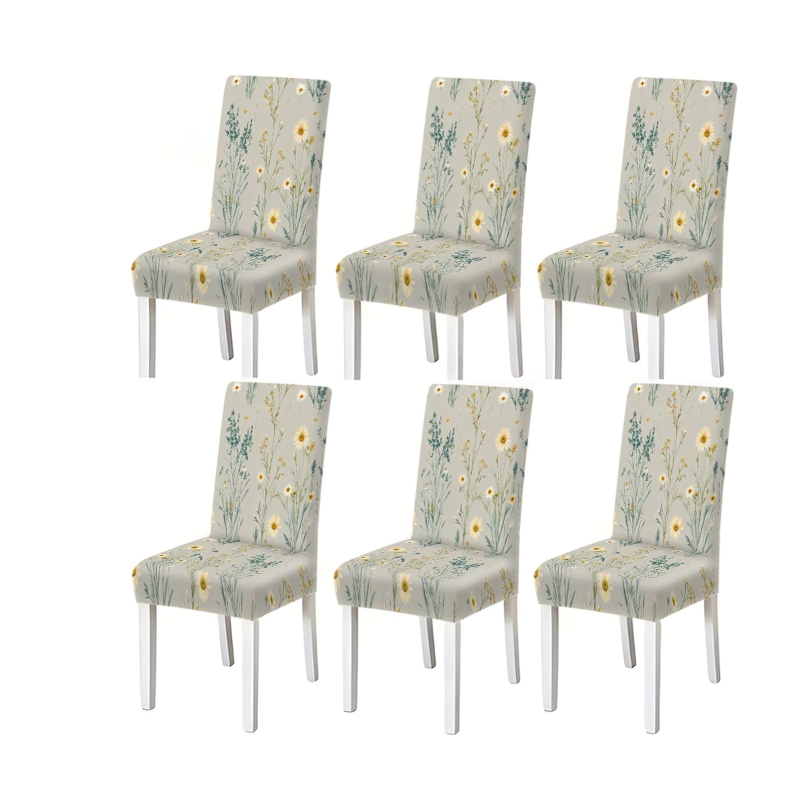 BOSUYBN Light Grey Yellow Daisy Wildflower Print Dining Chair Covers, Stretch Slipcovers For Home Kitchen Dining Room Party, 2/4/6PCS Furniture Protectors for Home Dining Room(6PCSChair cover)