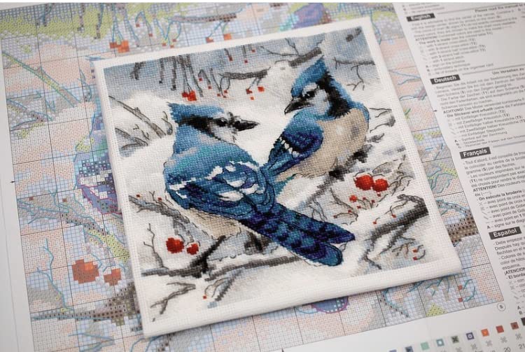 Image of RIOLIS - Blue Jays 1925, Cross Stitch Kits 7 inchx7, Cross Stitch Kits for Beginners & Advanced, Crossstitching Kits Adult, Counted Stitching Kits, Embroidery Kit