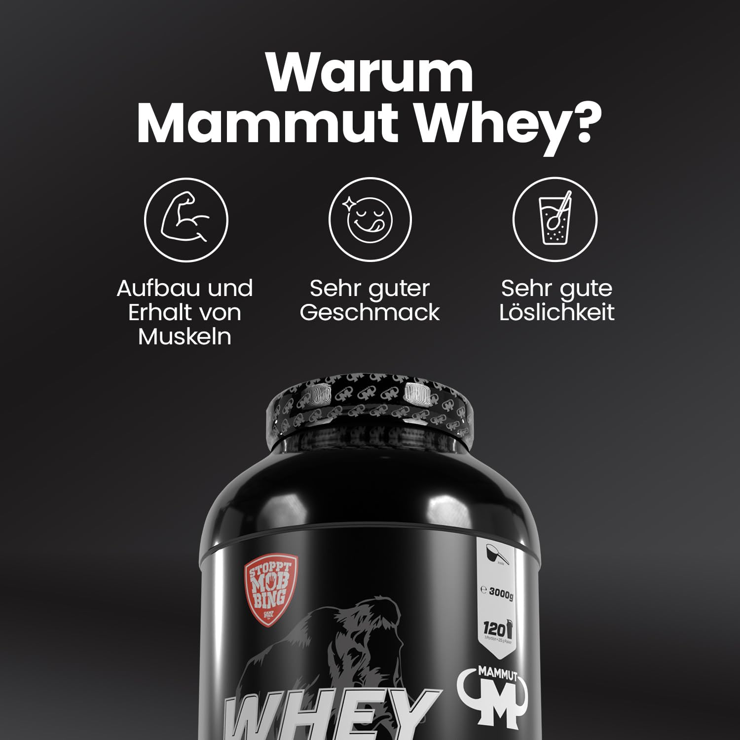 3kg Mammut Whey Protein Eiweißshake - Set inkl. (Iced Coffee + Protein Shaker)