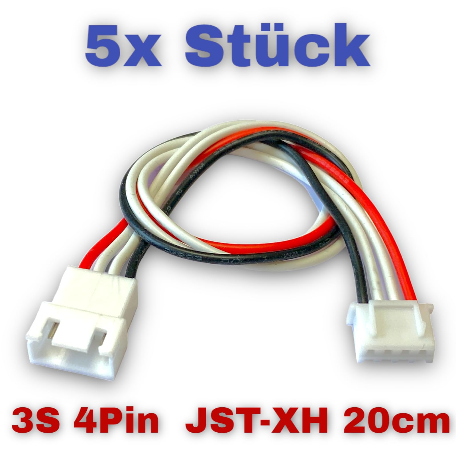 Câbles D'équilibrage JST-XH 2S Pour Batterie LiPo – Lot De 5, 30 Cm Chacun – Connecteurs Plaqués Or – Qualité Mr.Stecker