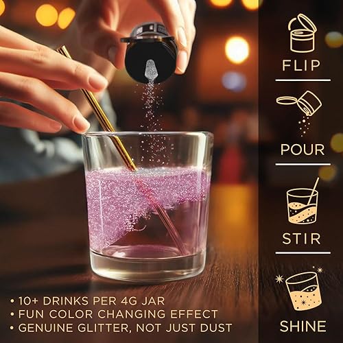 Miniatura 4 de Brew Glitter's - Purpurina comestible que cambia de color (0.11 oz, 1 tarro)  para cócteles transparentes, cócteles sin alcohol y bebidas