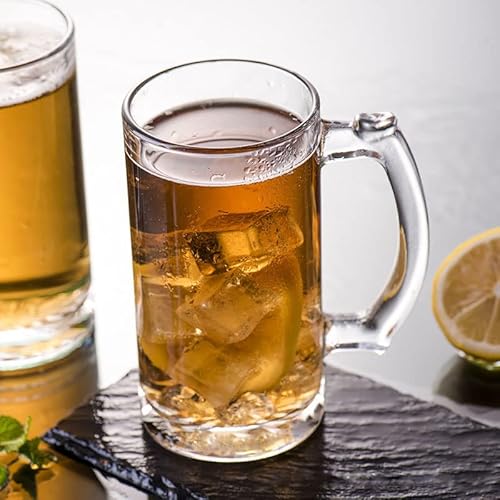 Tusapam Heavy Beer Mugs Set, 16Oz Glass Mugs With Handle, Beer Glasses For Freezer, 500Ml Beer Drinking Glasses, Traditional Stein For Bar, Alcohol, Beverages,Coffee, Teas, Set Of 4 #TOP4