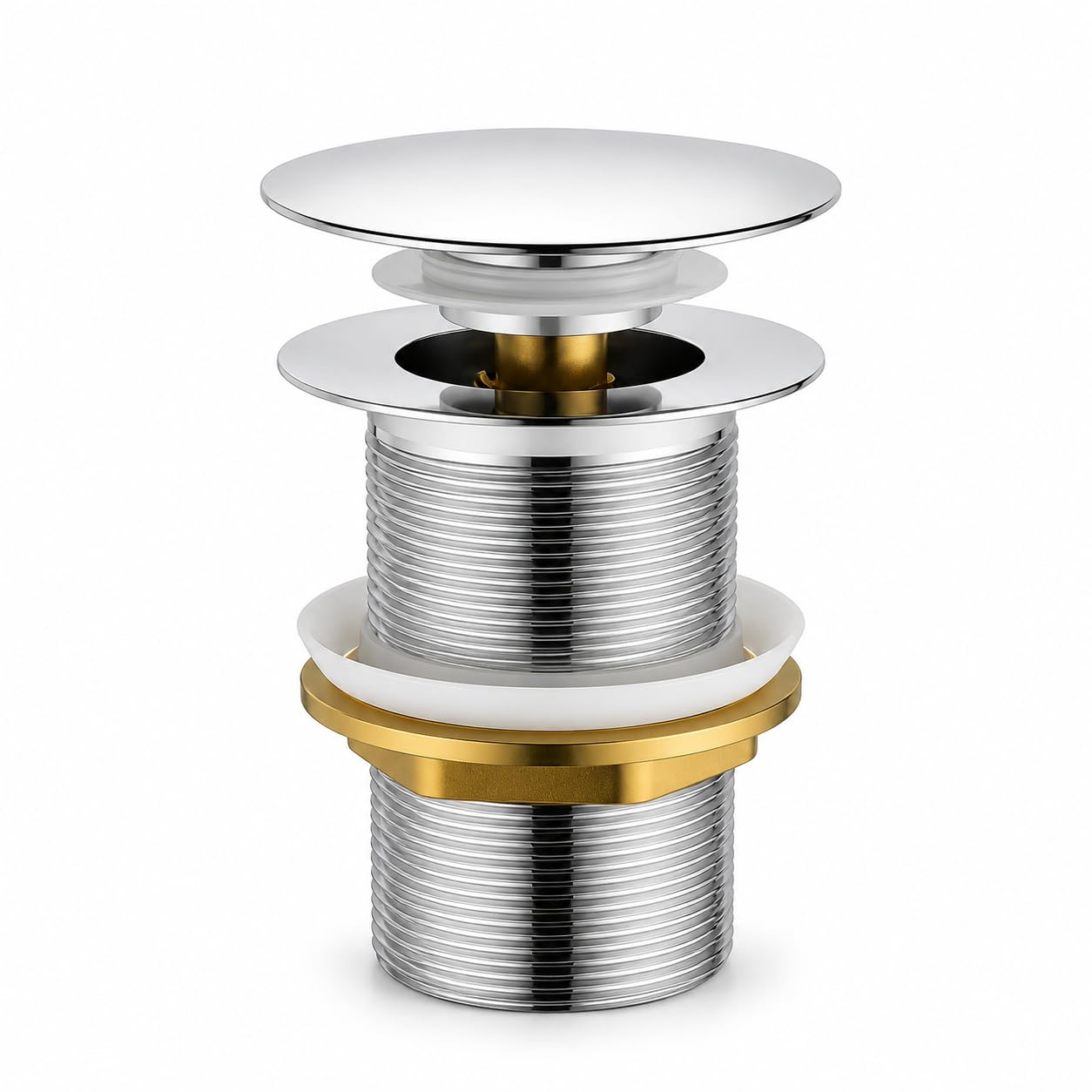 Vovora Silver Unslotted Basin Waste, Polished Pop Up Sink Drain Plug, Replacement Plug Clicker Waste For Bathroom Sink