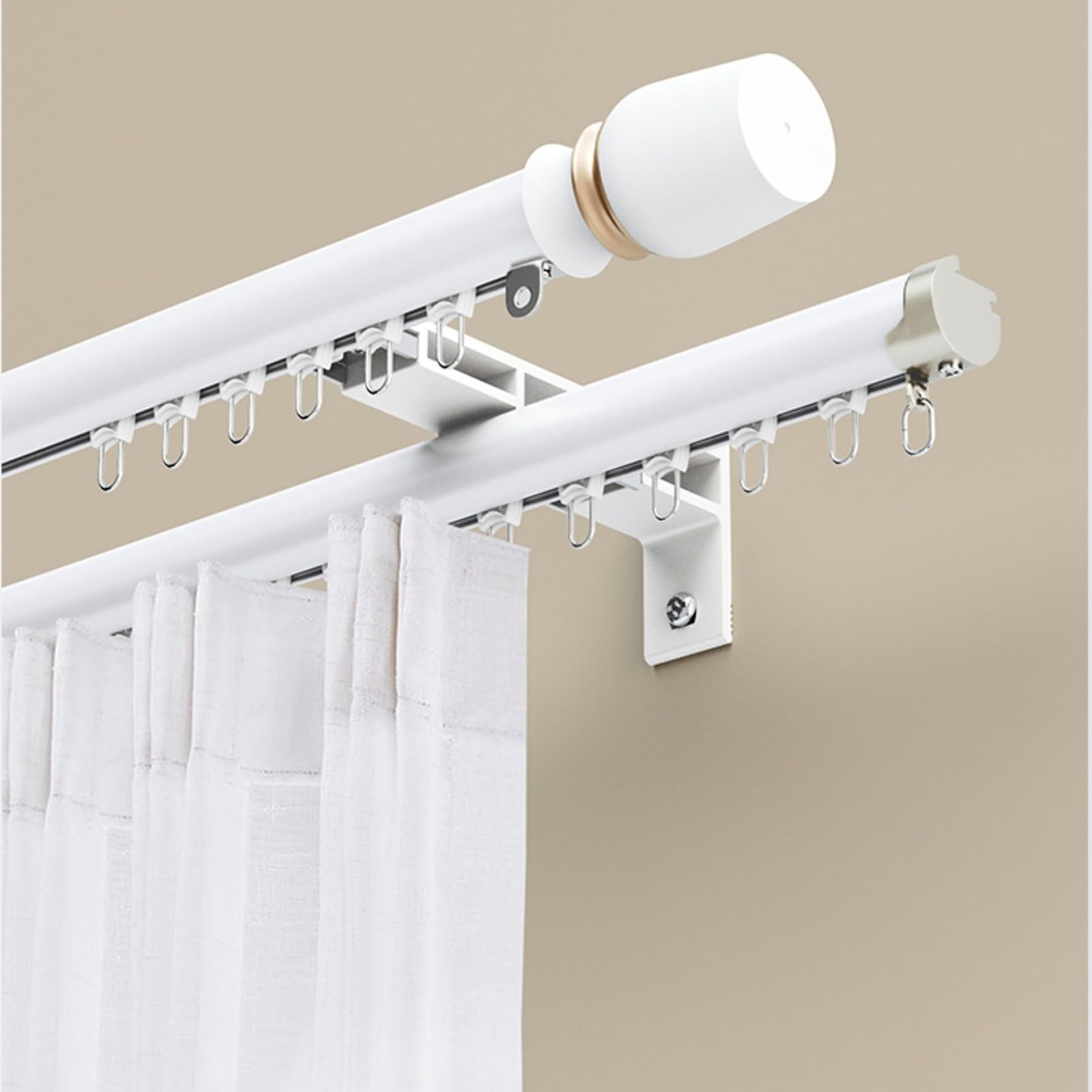 Doppeltes Gardinenstangen-Set, Wandmontierte Vorhangschiene, Römische Gardinenstange Mit Schiene, Raumteiler-Schiebevorhangschiene Für Schlafzimmer, Wohnzimmer(Weiß,90cm/2.9ft)