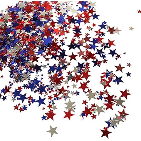 Mefuny 60 g Metallic Star Confetti Star Table Confetti Foil Star Patriotic Confetti for 4th of July Independence Day Party Decoration, Red, Silver and Blue Cover