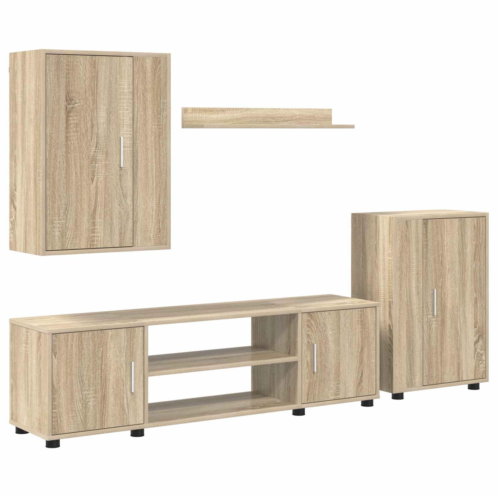TV-Schrankset Wandmontiert 4-teilig Sonoma-Eiche Holzwerkstoff, Modernes Media-Center mit Stauraum, für Wohnzimmer