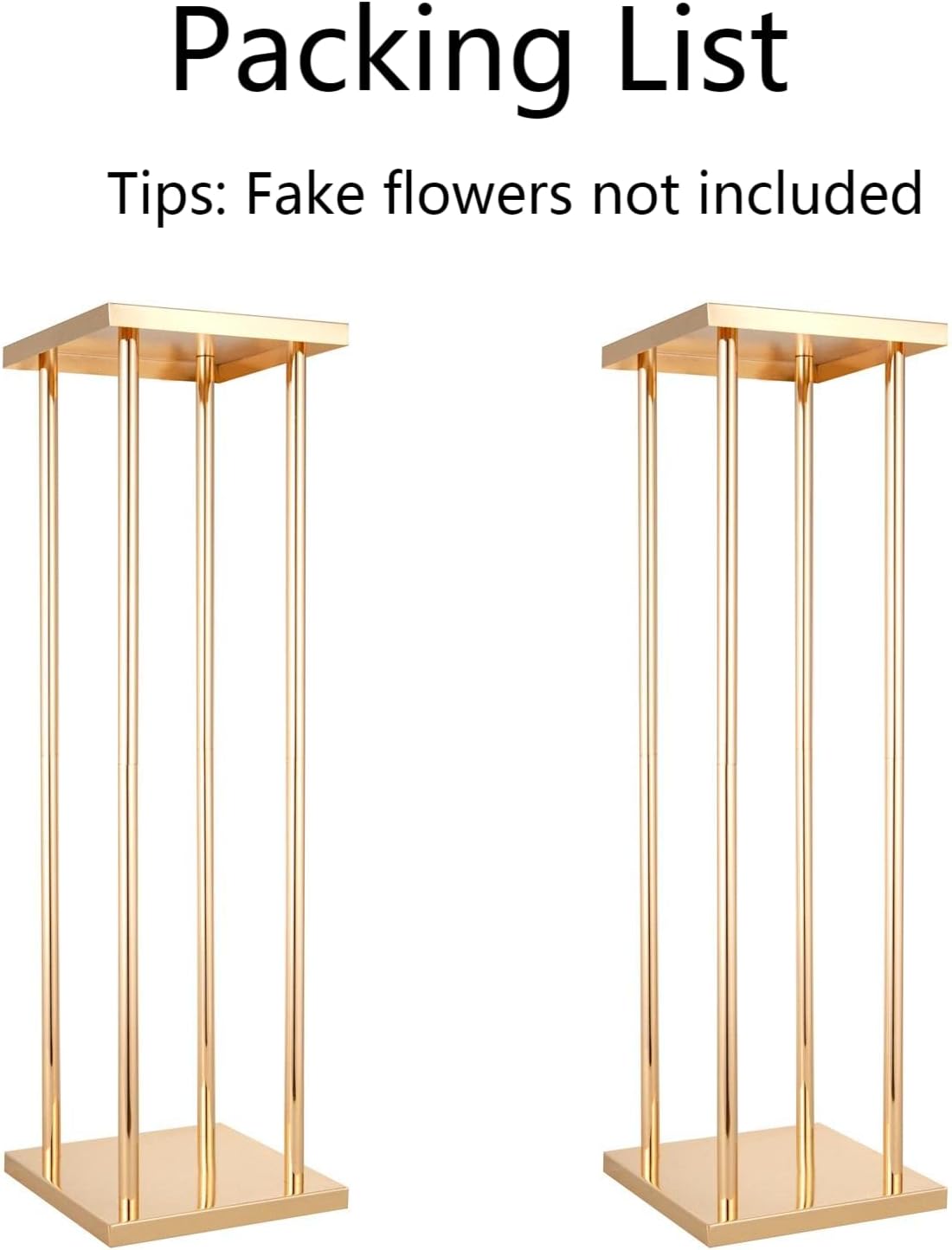 Bigsee 2pcs Gold Wedding Centerpieces Column Vases for Tables Geometric Metal Flower Stand , 23.6 Inch Tall Floor Vase Rectangle Flower Holder for Wedding Party Table Decorations