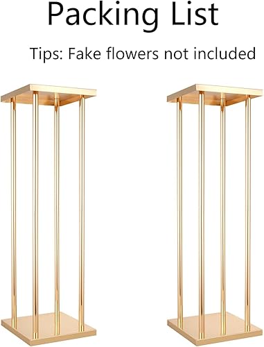 Miniatura 6 de 10 jarrones rectangulares, centros de mesa de boda para mesas, soporte geométrico de metal para flores, dorado, 23.6 pulgadas de alto, jarrón de
