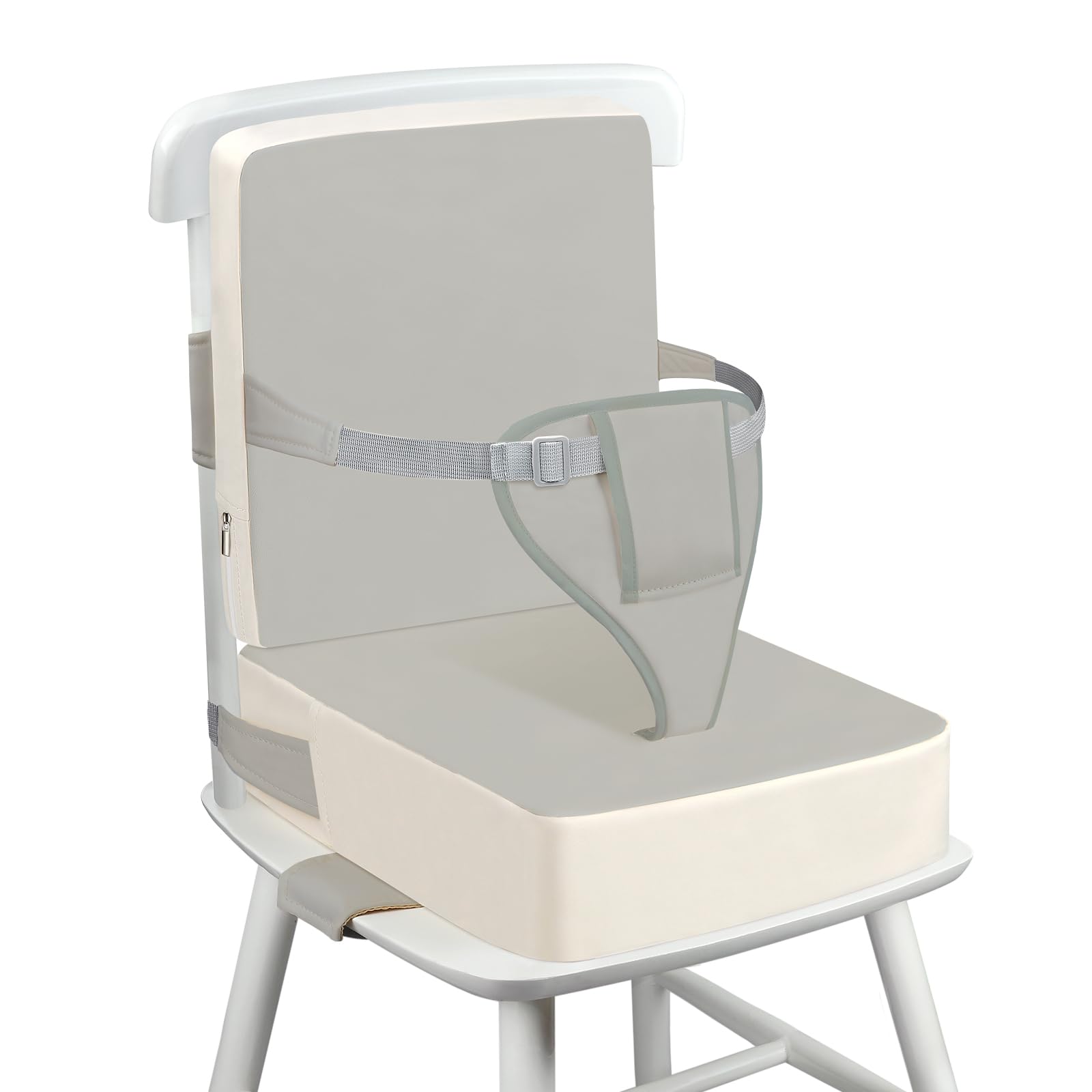 Wooshwa SitzerhöHung Stuhl Kind, Grau Stuhlkissen Kinder, PU Waschbar Sicherheitsgurt Verstellbar SitzerhöHung Stuhl, Geeignet FüR Kinder Im Alter Von 1+ Jahren (Grau & Weiß)