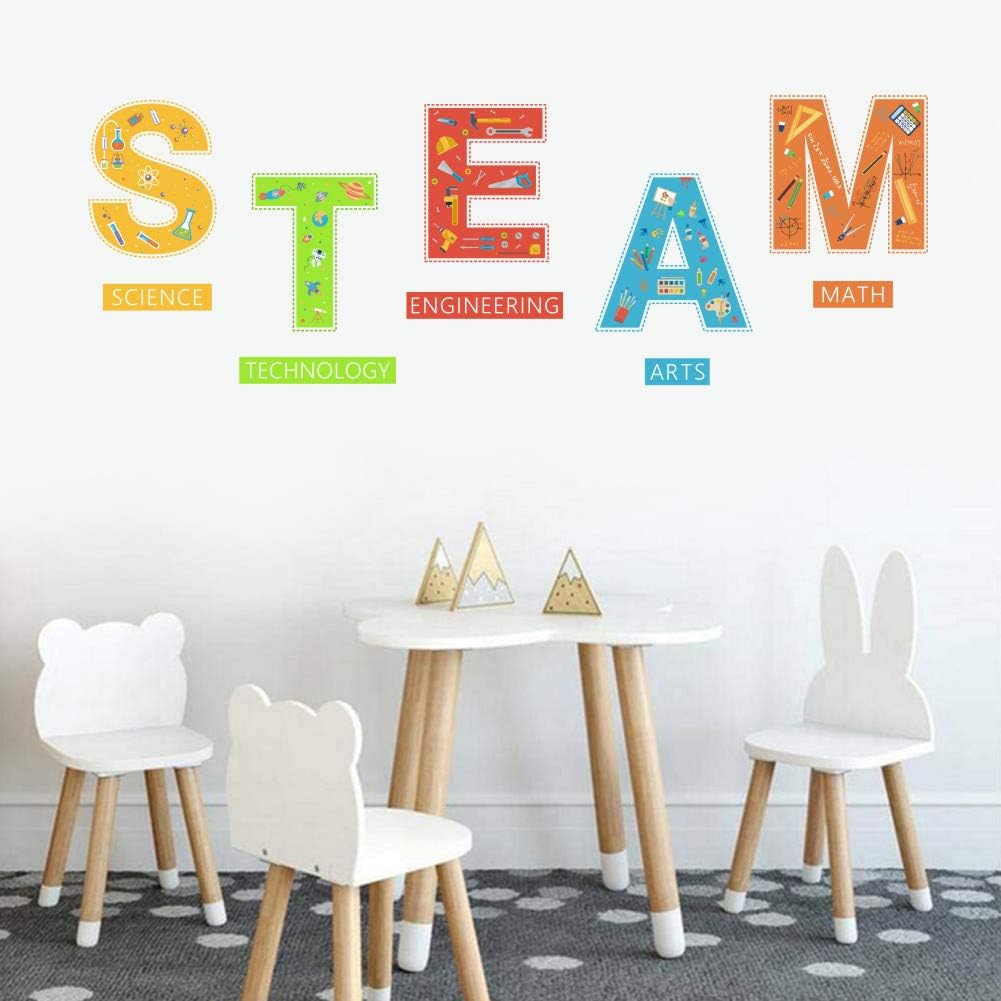 IARTTOP Science Technology Engineering Arts Math Subject Lettering Wall Decal,Colorful School Supplies Wall Sticker for Classroom Nursery Study Room Decor