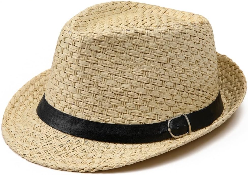 Men's Hat with Rolled Edge Leather Buckle Sun Shading Beach Hat Outdoor Mountain Climbing Cowboy Hat