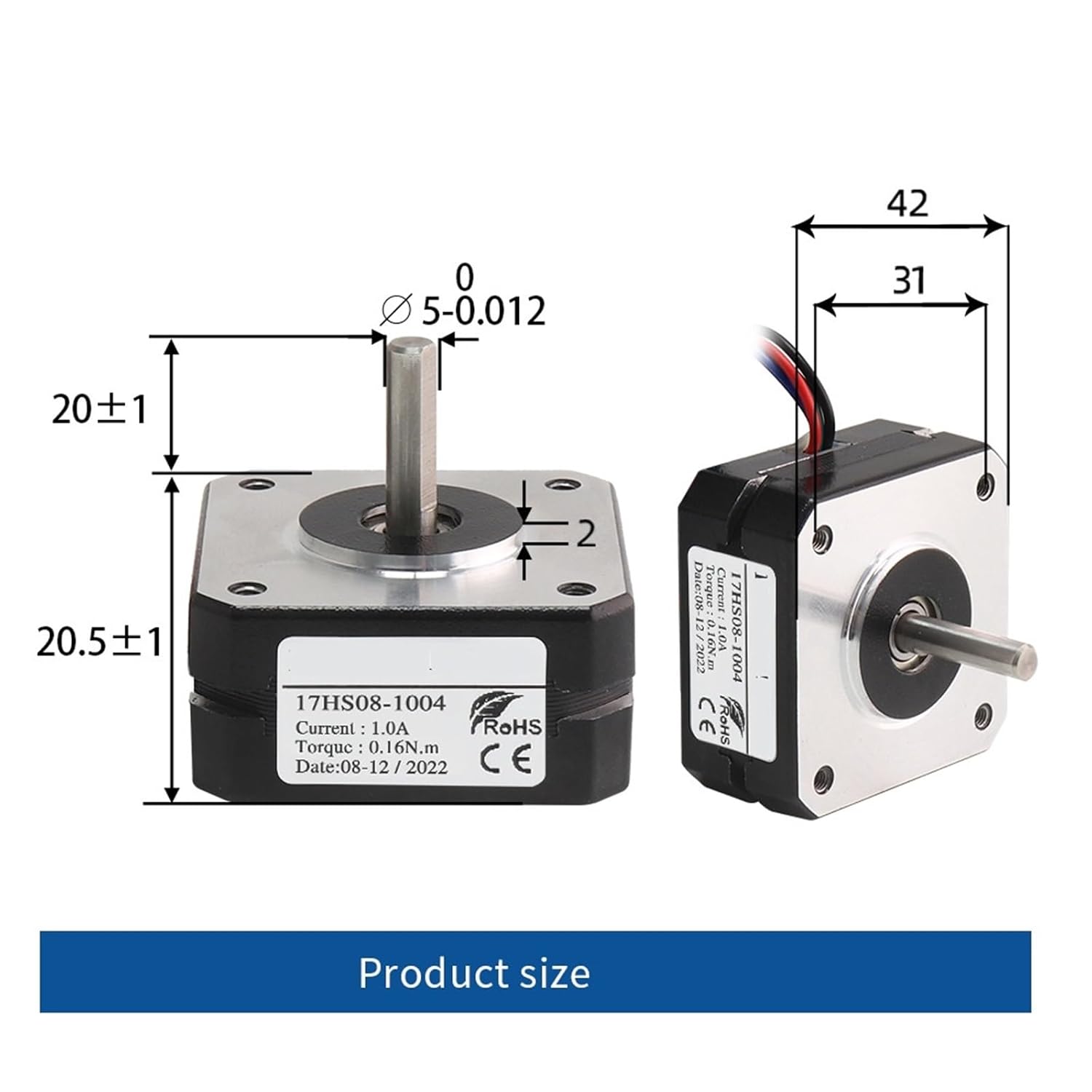1PCS Stepper Motor2 Phase 1,8degreecold 20mm 1A 16N.cm 42 Step Motor 4-Lead 17HS08-1004S Small Stepper Motor