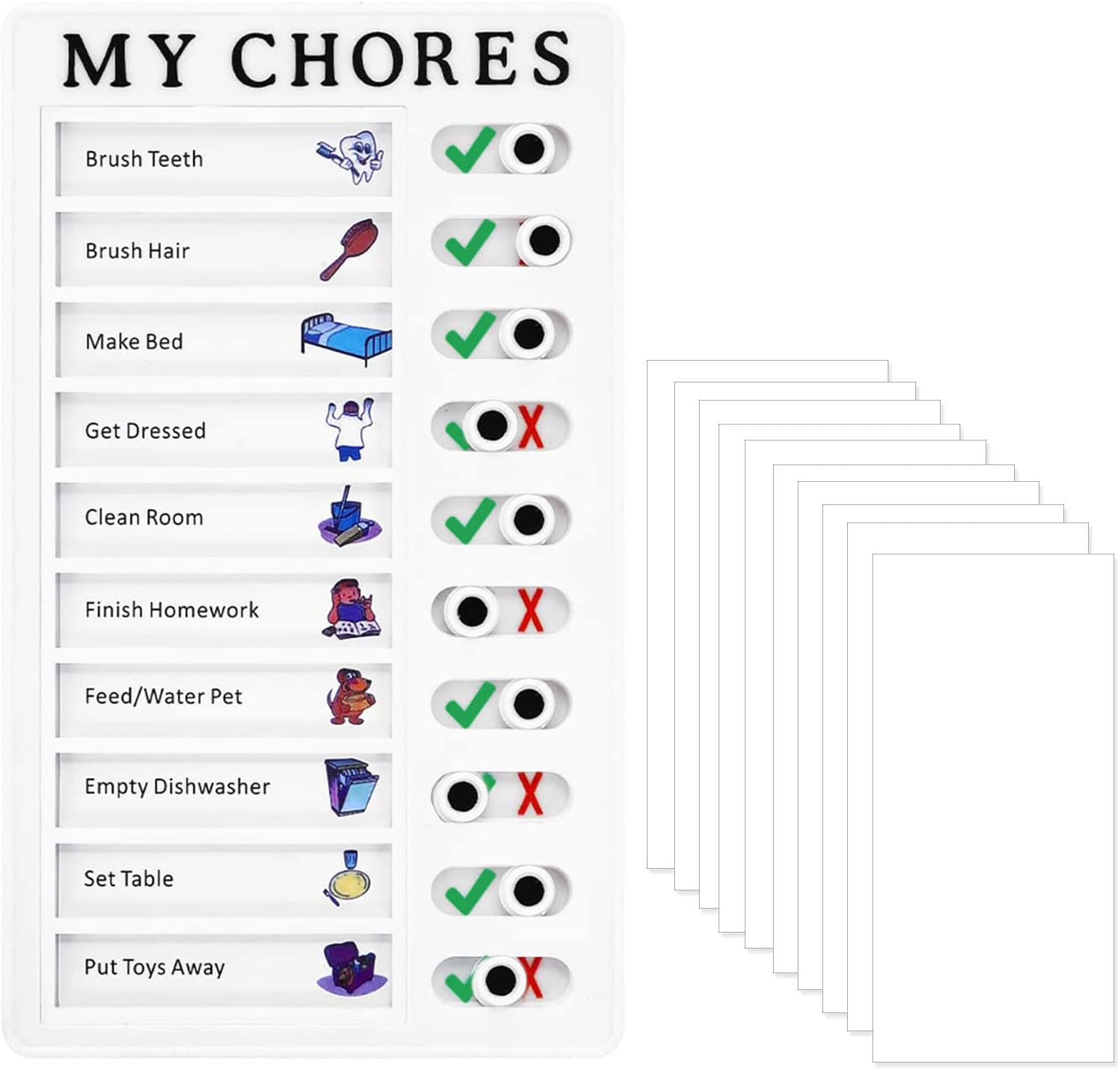 Portable Chore Chart Memo Board Detachable My Chores Checklist Board Reusable Chore Pad Rv Checklist Memo Board Daily Task Board Plastic Chore Chart Slide with 10 Blank Card for Kids Adult Home Travel